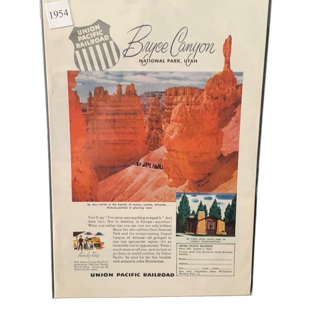 Vintage 1954 Union Pacific Rail Bryce Canyon Utah Ad Advertisment